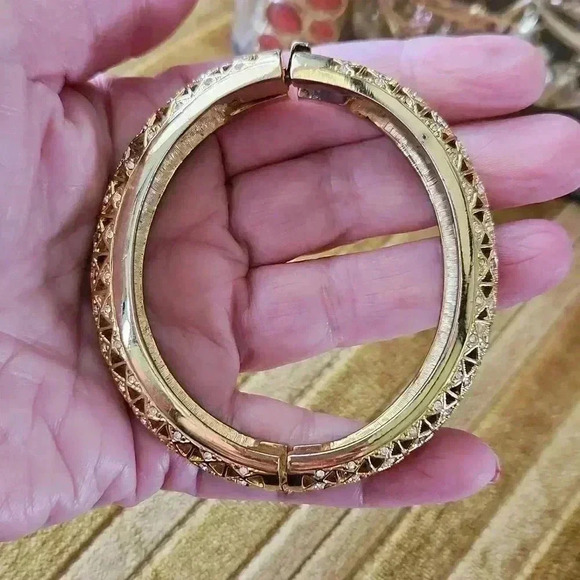 Goldtone Rhinestone Bangle Statement Bracelet - Picture 8 of 9